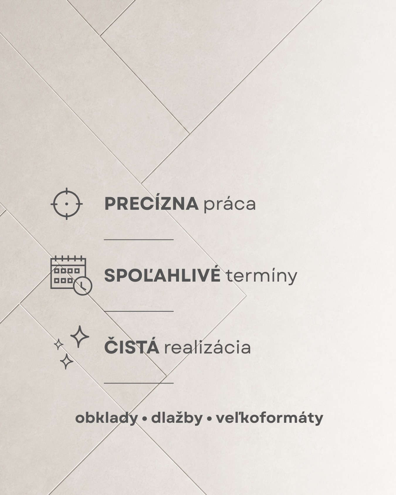 Detail, ktorý vidno na prvý pohľad.
Precíznosť, ktorá vydrží roky. 😊

Už 20 rokov realizujeme kúpeľne, interiérové aj exteriérové dlažby, veľkoformátové obklady či rekonštrukcie - vždy s dôrazom na kvalitu a spoľahlivosť.

✔️ Obklady kúpeľní a WC
✔️ Pokládka dlažieb
✔️ Veľkoformátové obklady
✔️ Terasy, balkóny a schody
✔️ Príprava podkladu a poradenstvo

Ak hľadáte precíznu realizáciu bez kompromisov, ste na správnom mieste. 🫱🏻‍🫲🏼

📩 Nezáväzná cenová ponuka cez DM alebo cez web - odkaz v Biu.

#obklady #obkladydlažby #obkladacskeprace